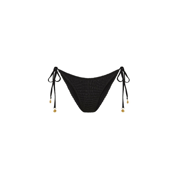 kulani kinis Shirred Dipped Cheeky Tie Bikini Bottom - Twilight Black