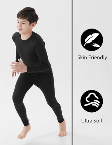 1/4 Pack Youth Boys Thermal Compression Shirts Long Sleeve Fleece Lined Athletic Base Layer Tops Undershirts For Kids