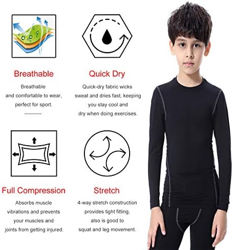1 Or 3 Pack Youth Boys Compression Shirt Football Undershirt Long Sleeve Athletic Shirts Soccer Workout Baselayer