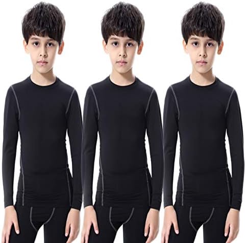 1 or 3 Pack Youth Boys Compression Shirt Football Undershirt Long Sleeve Athletic Shirts Soccer Workout Baselayer
