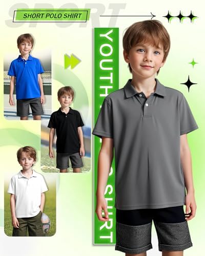 1 Or 4 Pack Boys Mesh Athletic Polo Shirt Quick Dry Golf Moisture Wicking Active Short Sleeve For Youth