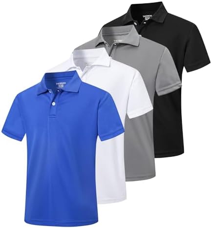 1 or 4 Pack Boys Mesh Athletic Polo Shirt Quick Dry Golf Moisture Wicking Active Short Sleeve for Youth