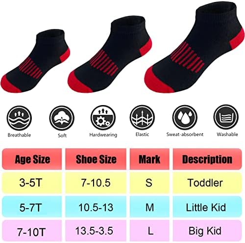 12 Pairs Boys Socks Kids Ankle Athletic Cotton Sock Half Cushioned Low Cut Sock