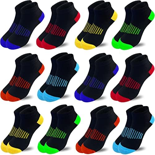 12 Pairs Boys Socks Kids Ankle Athletic Cotton Sock Half Cushioned Low Cut Sock