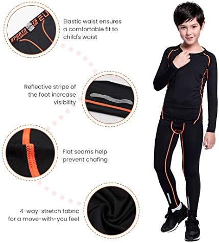 2/3/4 Pcs Boys Girls Base Layer Athletic Compression Leggings And Shirts Thermal Underwear Set Running Pants Tights
