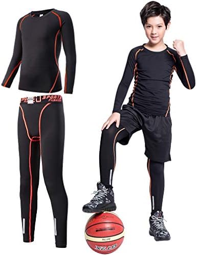 2/3/4 Pcs Boys Girls Base Layer Athletic Compression Leggings and Shirts Thermal Underwear Set Running Pants Tights