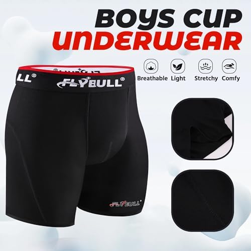 2-Pack Boys Cup Underwear Youth Boxer Briefs With 1 Protective Athletic Cup For Baseball Football Lacrosse