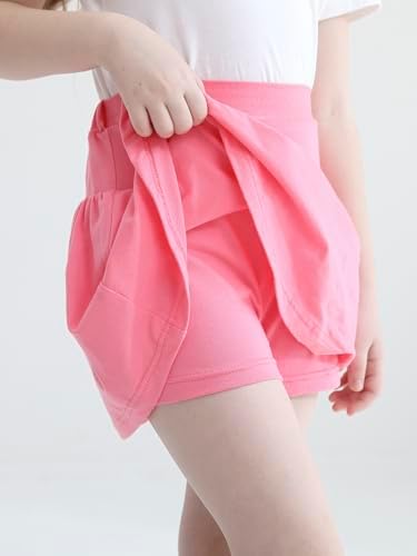 2 Pack Girls Skirts Elastic Flared Plain Tennis Skater Skirts With Built-in Shorts Kids Active Flowy Skorts