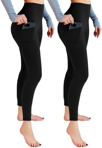 2 Pack Leggings with Pockets for Women High Waisted Soft Leggings for Yoga Gym