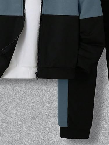 2 Pcs Boys Tracksuit Zip Up Pullover Athletic Hoodie Windbreaker Jacket And Jogger Pants Sportswear Set For 7-14Y