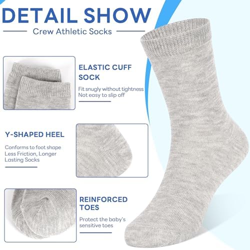 20 Pairs Toddler Kids Crew Socks - Boys Girls Athletic Mid Calf Cut For School 1-13 Years