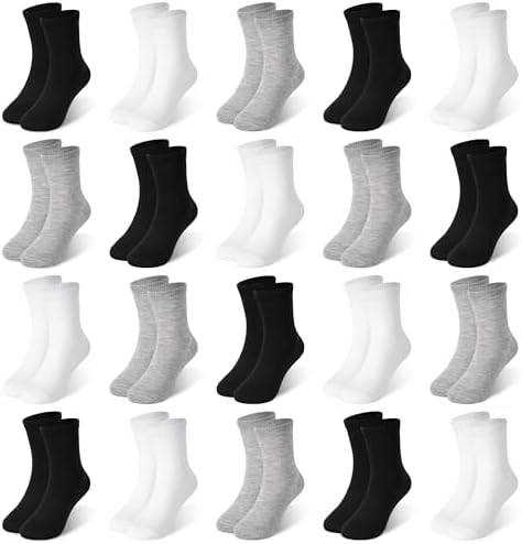 20 Pairs Toddler Kids Crew Socks - Boys Girls Athletic Mid Calf Cut for School 1-13 Years