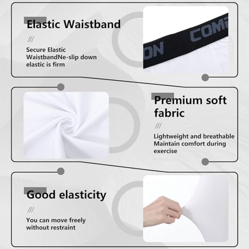 2Pack Basketball Leggings 3/4 One Leg Compression Tights Men Youth Boys Compression Leggings Athletic Base Layer Pants For Sports Training Football Basketball (10-15 Years Old) White