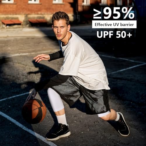2Pack Basketball Leggings 3/4 One Leg Compression Tights Men Youth Boys Compression Leggings Athletic Base Layer Pants For Sports Training Football Basketball (10-15 Years Old) White