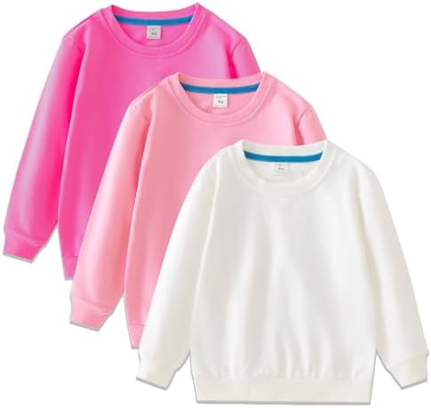 3 件装女童圆领运动衫长袖棉质套头上衣薄款运动衫(2-12 岁)