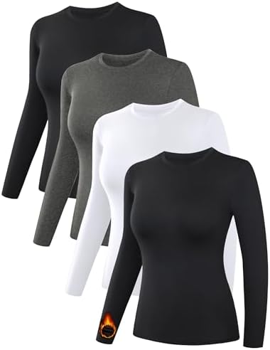 3/4 Pack Women’s Thermal Shirts Women Fleece Lined Compression Long Sleeve Base Layer Tops for Winter Cold Weather