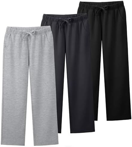 3 Pack Boys Sweatpants Straight Leg Athletic Open Bottom Joggers Workout Elastic Drawstring Kid Pants With Pockets