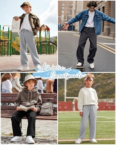 3 Pack Boys Sweatpants Straight Leg Athletic Open Bottom Joggers Workout Elastic Drawstring Kid Pants With Pockets