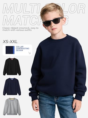 3 Pack Boys Sweatshirts Fleece Cotton Boys Long Sleeve Shirts Crewneck Kids Sweatshirts Soft Pullover Tops For Kids