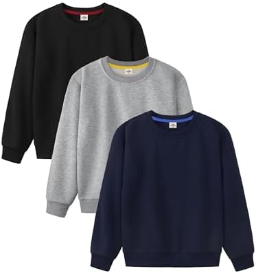 3 Pack Boys Sweatshirts Fleece Cotton Boys Long Sleeve Shirts Crewneck Kids Sweatshirts Soft Pullover Tops for Kids