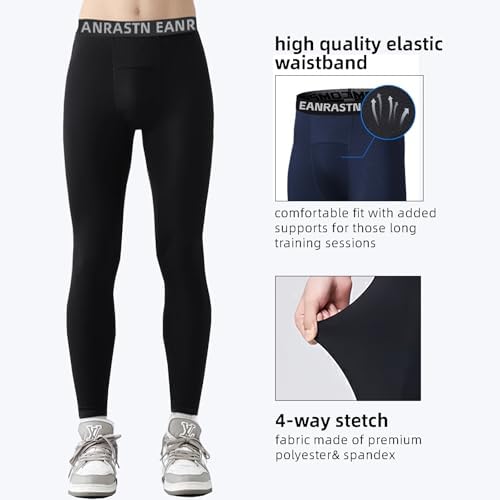3 Pack Boys' Youth Compression Leggings Pants Tights Athletic Base Layer For Running Hockey Basketball