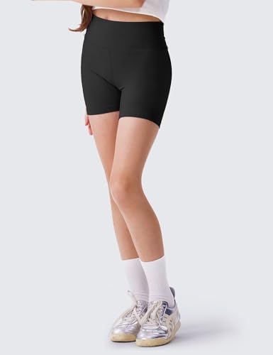 3 Pack Girls 4'' High Waisted Black Biker Shorts Athletic Running Yoga Shorts For Kids Teen