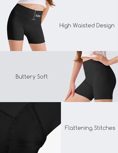 3 Pack Girls 4'' High Waisted Black Biker Shorts Athletic Running Yoga Shorts For Kids Teen