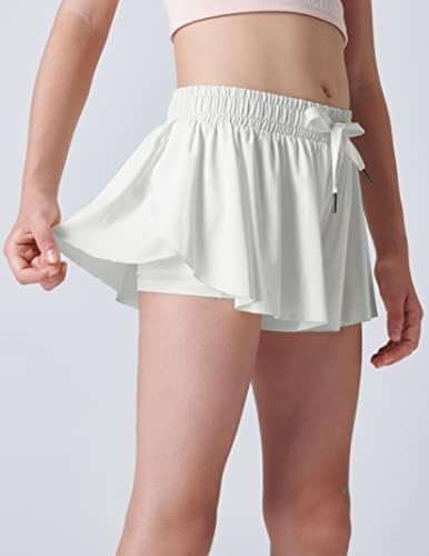 3 Pack Girls Flowy Shorts With Spandex Liner 2-in-1 Youth Butterfly Skirts For Fitness Running Sports