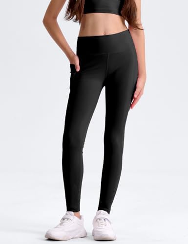 3 Pack Girls' Leggings With Pockets Ankle Length Athletic Yoga Pants For Kids Clothes