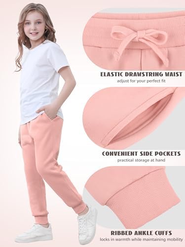 3 Pack Girls Sweatpants Cotton Fleece Girls Active Joggers Soft Athletic Sweat Pants For Kids Youth With Pocket Drawstring