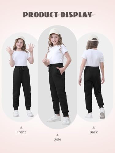 3 Pack Girls Sweatpants Cotton Fleece Girls Active Joggers Soft Athletic Sweat Pants For Kids Youth With Pocket Drawstring