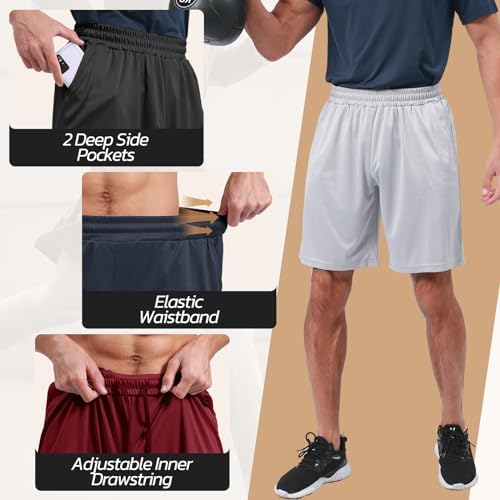 3 Pack Gym Basketball Mens Shorts - Quick Dry Black Workout Athletic Shorts With Pockets For Casual Running (S-6XL)
