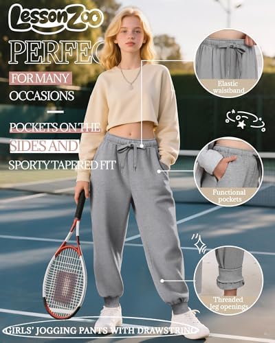 3 Pack Joggers For Girls Kids Sweatpants Ribbed Cuff Elastic Waist Drawstring Fall Casual Teen Pants With Pockets