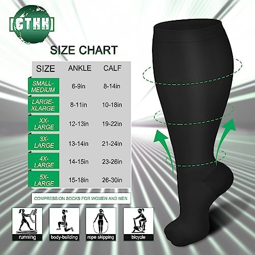 3 Pack Plus Size Compression Socks For Women & Men Extra Wide Calf Knee High Stockings For Circulation Support
