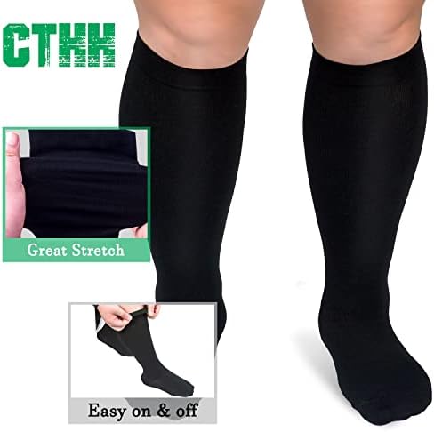 3 Pack Plus Size Compression Socks For Women & Men Extra Wide Calf Knee High Stockings For Circulation Support