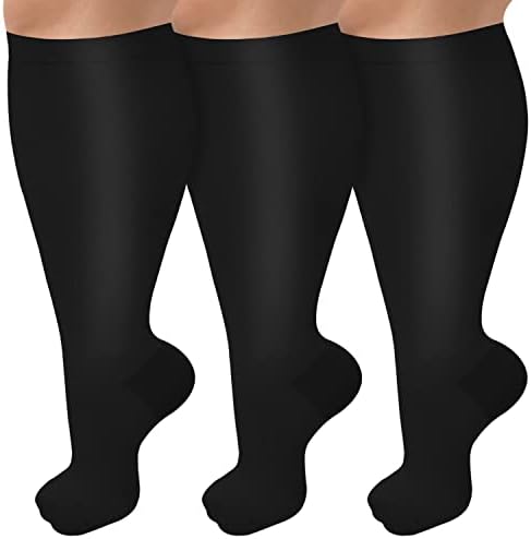 3 Pack Plus Size Compression Socks for Women & Men Extra Wide Calf Knee High Stockings for Circulation Support