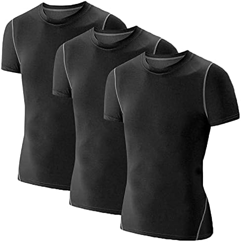 3 Pack Youth Boys Compression Shirt Athletic Short Sleeve Football Undershirts Quick Dry Jerseys Soccer Shirts