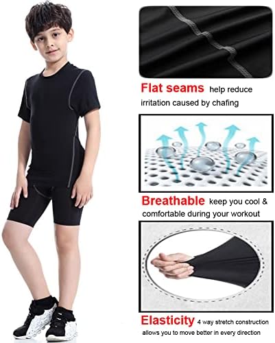 3 Pack Youth Boys Compression Shirt Athletic Short Sleeve Football Undershirts Quick Dry Jerseys Soccer Shirts