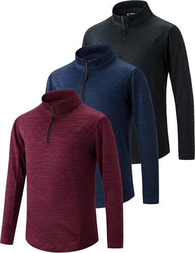 3 Pack Youth Boys Slim Fit Athletic Quarter Zip Pullover Shirts Lightweight Long Sleeve Jackets Performance Tops