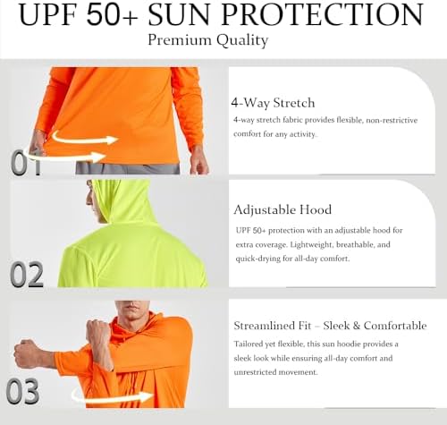 3PC Or 6PC Men’s UPF 50+ Sun Protection Lightweight Long Sleeve Hoodie Quick-Dry SPF UV Shirt For Outdoor Active Wear