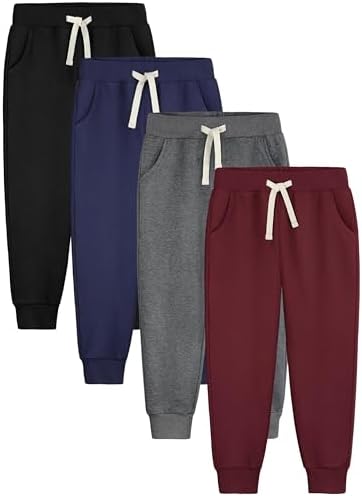 4 Pack Boys Sweatpants Joggers Cotton Athletic Sweatpants Kids Youth Joggers Pants with Pocket Drawstring 5-16Y