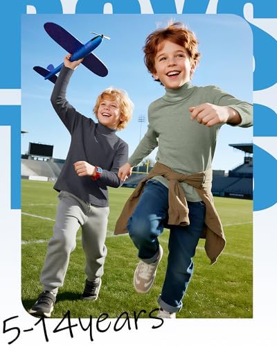 4 Pack Boys Turtleneck Long Sleeve Shirts Elastic Solid Warm Basic Football Baseball Undershirt Base Layering Tops