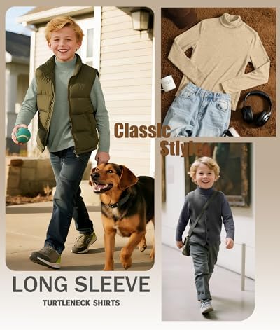 4 Pack Boys Turtleneck Long Sleeve Shirts Elastic Solid Warm Basic Football Baseball Undershirt Base Layering Tops