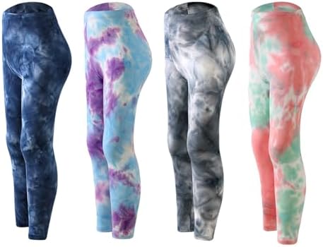 4 Pack Girls Printed Leggings Soft Yoga Pants Kids Tie-Dye Leggings