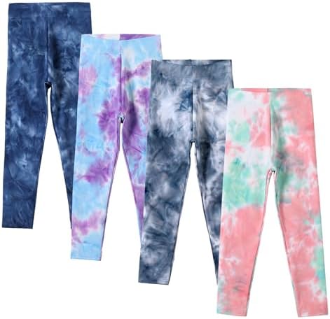 4 Pack Girls Printed Leggings Soft Yoga Pants Kids Tie-Dye Leggings