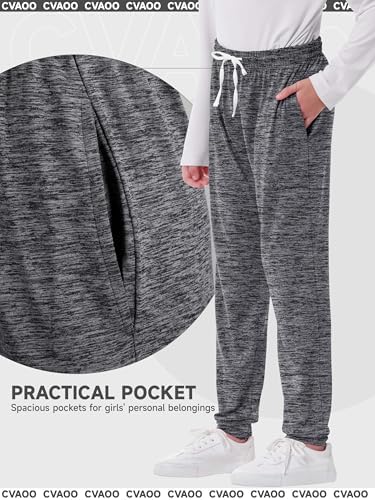 4 Pack Girls Sweatpants Jogger Lightweight Dry-Fit Active Athletic Kids Joggers With Pockets & Drawstring