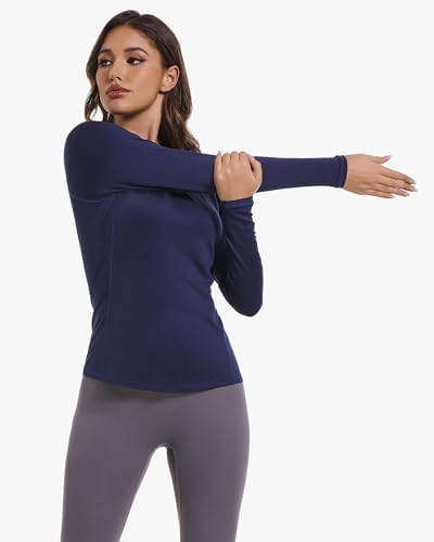 4 Pack Women's Long Sleeve Compression Shirts Dry Fit Workout Athletic Sun Protection Cooling Tops For Yoga Running Gym