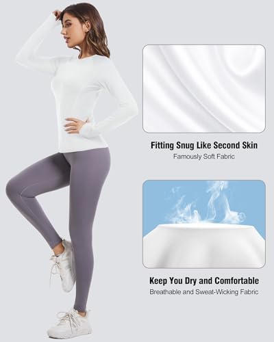 4 Pack Women's Long Sleeve Compression Shirts Dry Fit Workout Athletic Sun Protection Cooling Tops For Yoga Running Gym