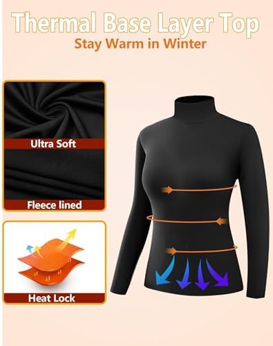 4 Pack Women’s Thermal Turtleneck Shirts Women Turtle Neck Fleece Lined Compression Long Sleeve Base Layer Tops