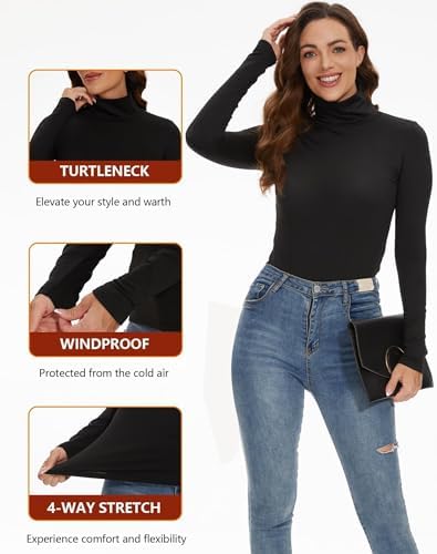 4 Pack Women’s Thermal Turtleneck Shirts Women Turtle Neck Fleece Lined Compression Long Sleeve Base Layer Tops